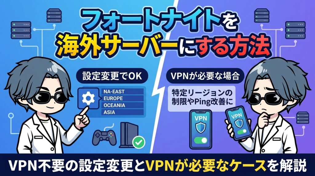 フォートナイトを海外サーバーにする方法｜VPN不要の設定変更とVPNが必要なケースを解説